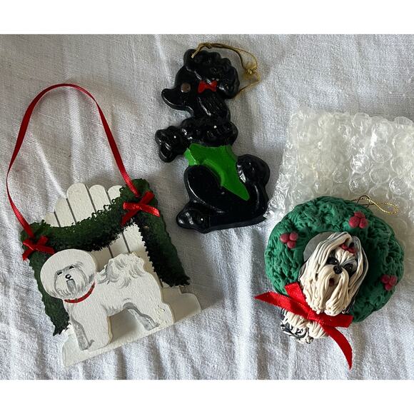 Set of Three Dog Christmas Ornaments Maltese and Poodle - Picture 1 of 5